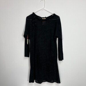 Sue Williams Design Carmel Microfiber Silk Trim Burnout Long Sleeve Dress New